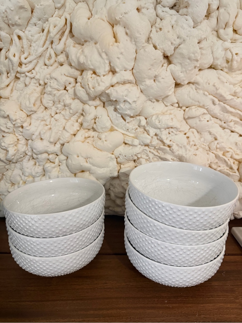 Set of Textured White Ceramic Bowls - 7 Pieces